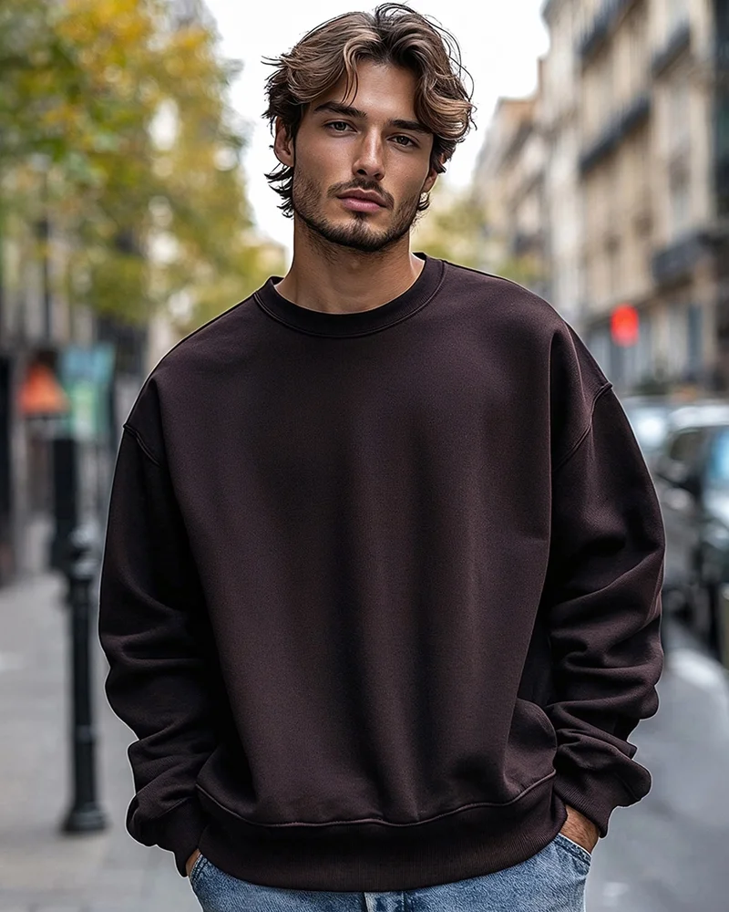 bewakoof Men's Brown Oversized Sweatshirt